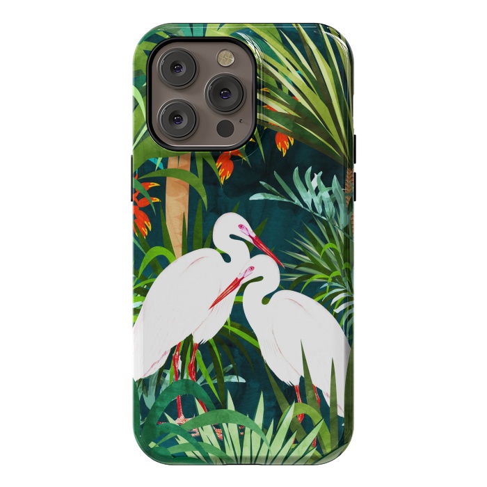 iPhone 14 Pro max StrongFit To Me, You're Perfect, Tropical Jungle Heron Watercolor Vibrant Painting, Stork Birds Wildlife Love by Uma Prabhakar Gokhale