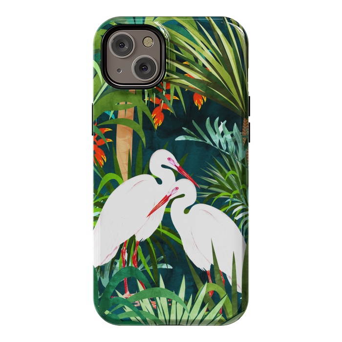 iPhone 14 Plus StrongFit To Me, You're Perfect, Tropical Jungle Heron Watercolor Vibrant Painting, Stork Birds Wildlife Love by Uma Prabhakar Gokhale