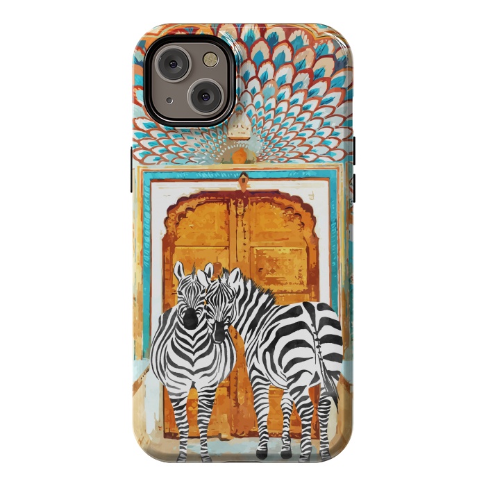 iPhone 14 Plus StrongFit Take Your Stripes Wherever You Go Painting, Zebra Wildlife Architecture, Indian Palace Door Painting by Uma Prabhakar Gokhale