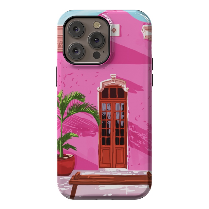 iPhone 14 Pro max StrongFit Pink Building Architecture | Pop Art Travel House Painting | Modern Bohemian Décor Spain Palace by Uma Prabhakar Gokhale
