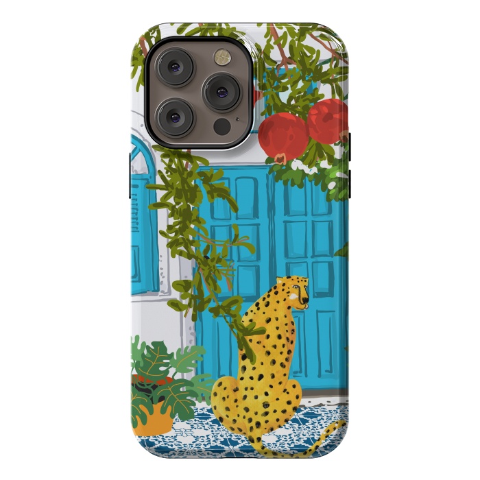 iPhone 14 Pro max StrongFit Cheetah Home, Morocco Architecture Illustration, Greece Cats Tropical Urban Jungle Pomegranate by Uma Prabhakar Gokhale