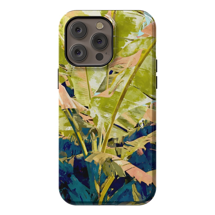 iPhone 14 Pro max StrongFit Blush Banana Tree, Tropical Banana Leaves Painting, Watercolor Nature Jungle Botanical Illustration by Uma Prabhakar Gokhale