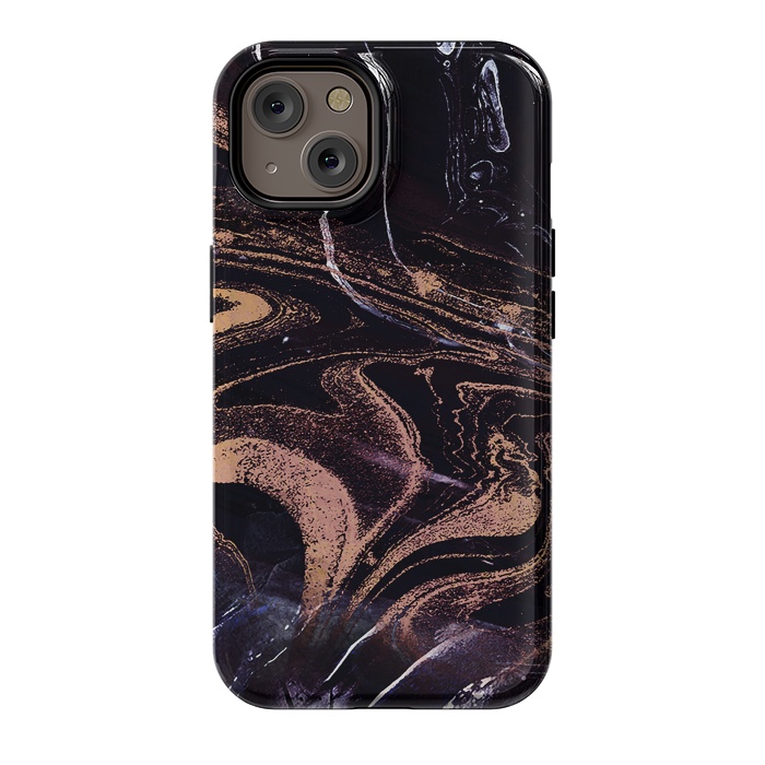 iPhone 14 StrongFit Liquid marble with golden stripes - acrylic pour by Oana 