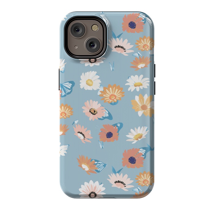 iPhone 14 StrongFit Pastel daisy petals and butterflies - colorful aesthetic pattern by Oana 