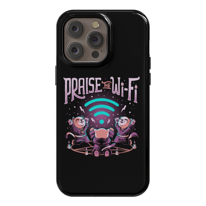 iPhone 14 Pro max StrongFit Praise the Wifi Funny Evil Worship Cats by eduely
