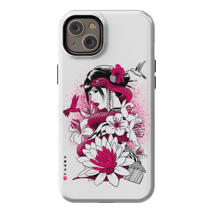 iPhone 14 Plus StrongFit Geisha with snake and hummingbirds by Alberto