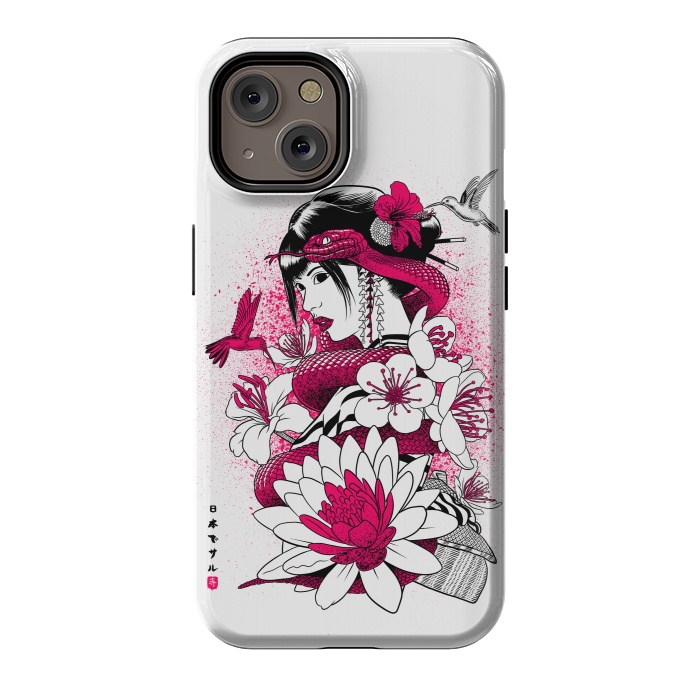 iPhone 14 StrongFit Geisha with snake and hummingbirds by Alberto