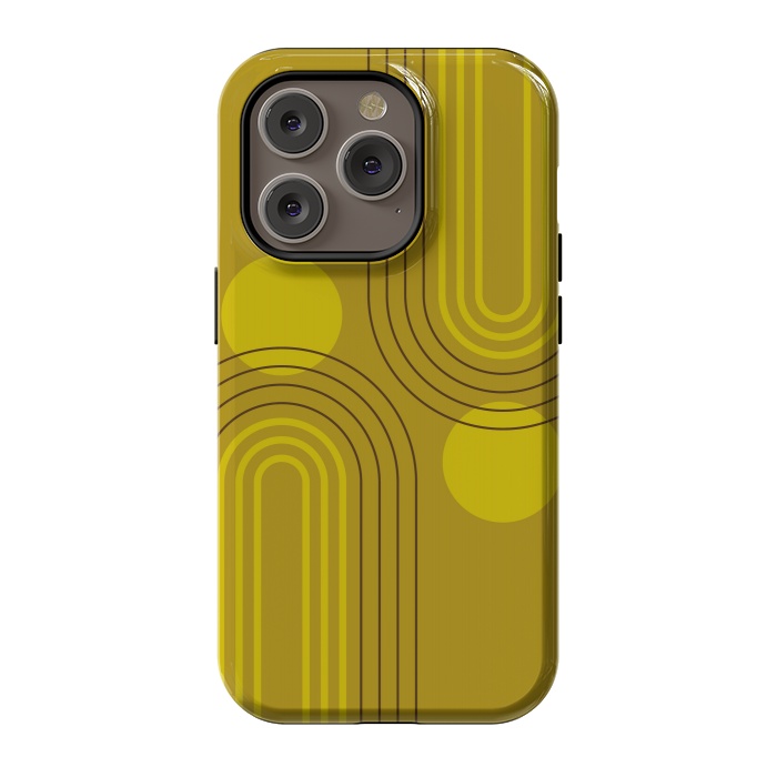 iPhone 14 Pro StrongFit Mid Century Modern Geometric 147 in Old GOld Tones (Rainbow and Sun Abstraction) by nineFlorals