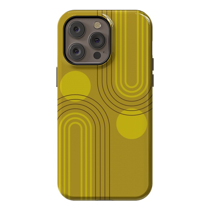 iPhone 14 Pro max StrongFit Mid Century Modern Geometric 147 in Old GOld Tones (Rainbow and Sun Abstraction) by nineFlorals