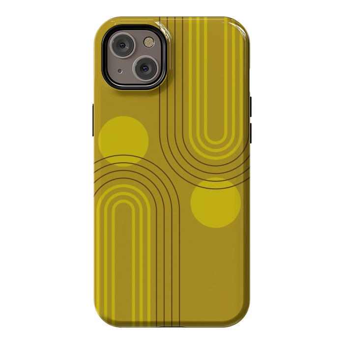 iPhone 14 Plus StrongFit Mid Century Modern Geometric 147 in Old GOld Tones (Rainbow and Sun Abstraction) by nineFlorals
