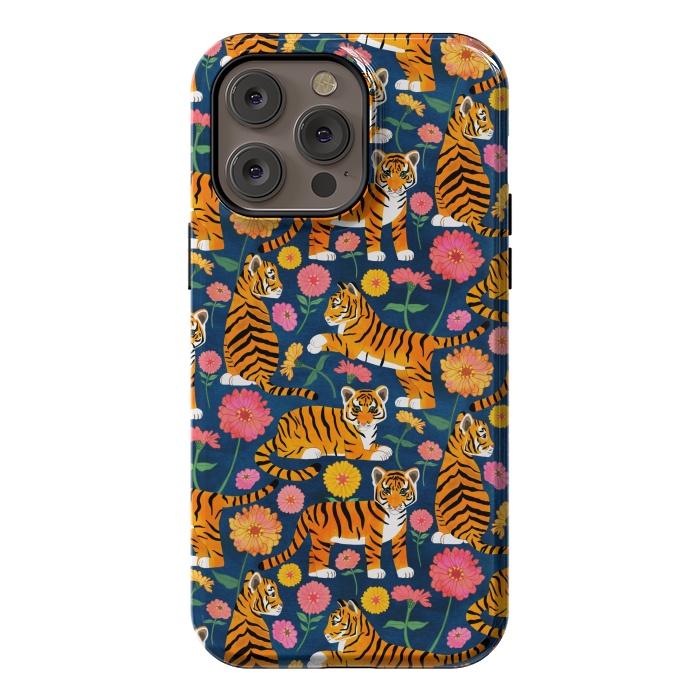iPhone 14 Pro max StrongFit Tiger Cubs and Zinnias by Tangerine-Tane