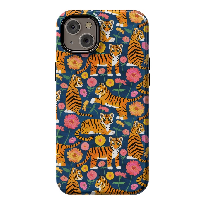 iPhone 14 Plus StrongFit Tiger Cubs and Zinnias by Tangerine-Tane