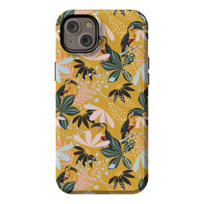 iPhone 14 Plus StrongFit Tropical Toucan Garden by Uma Prabhakar Gokhale