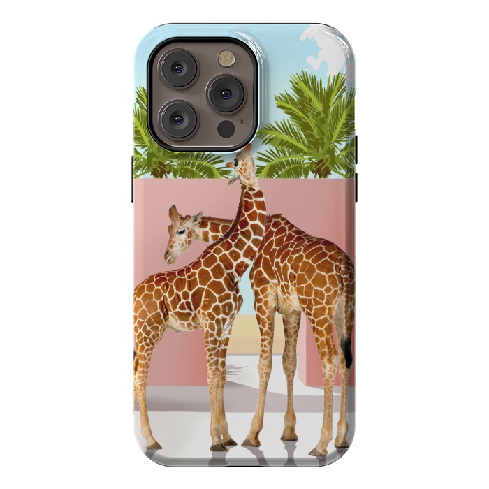 iPhone 14 Pro max StrongFit Giraffe Villa | Contemporary Modern Architecture Digital Graphic Art | Wildlife Animals Palm Exotic by Uma Prabhakar Gokhale