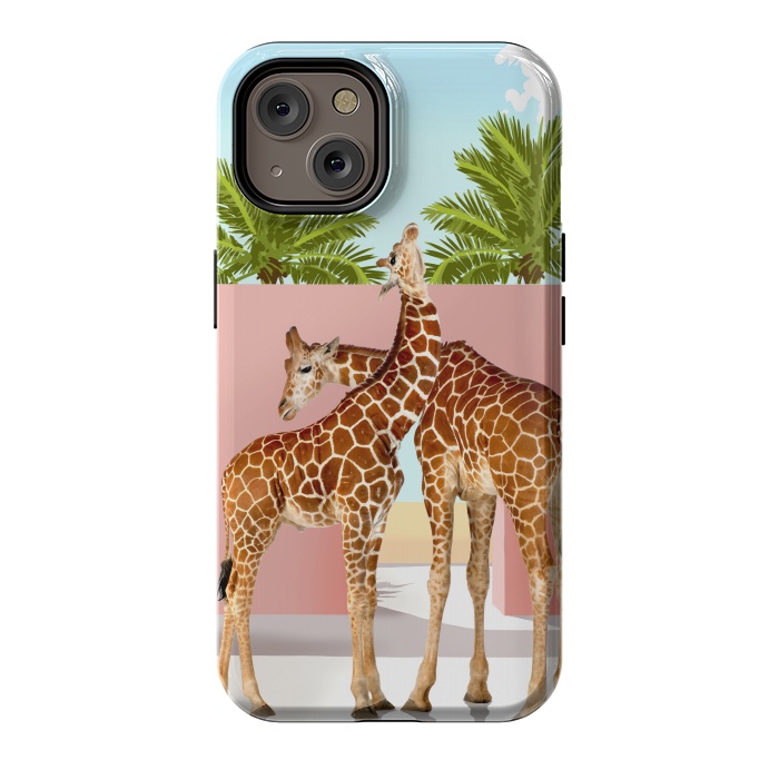 iPhone 14 StrongFit Giraffe Villa | Contemporary Modern Architecture Digital Graphic Art | Wildlife Animals Palm Exotic by Uma Prabhakar Gokhale