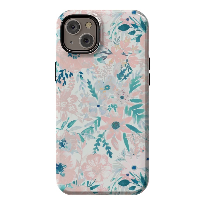 iPhone 14 Plus StrongFit Watercolor wildflowers - petals and foliage pattern by Oana 