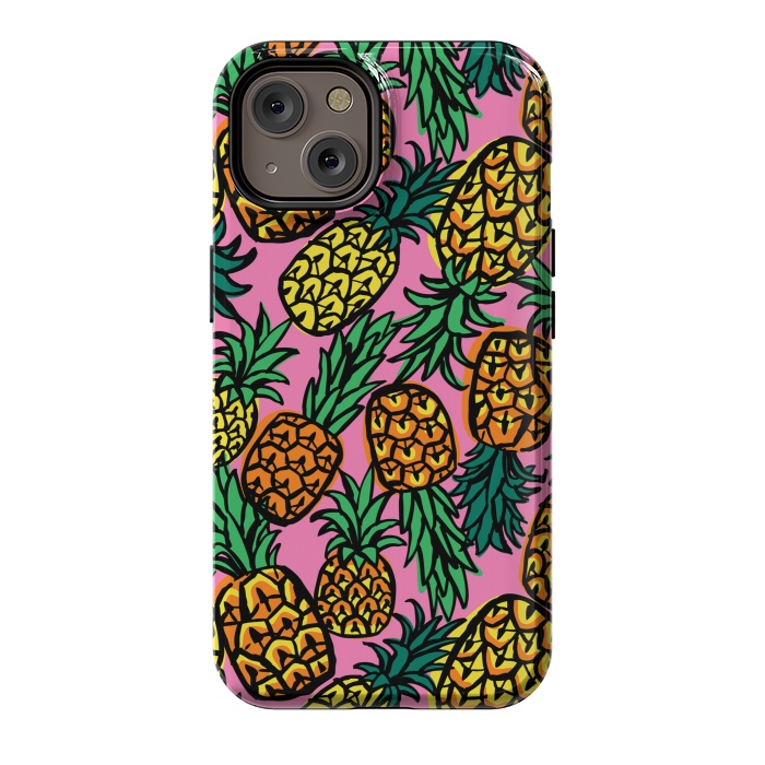 iPhone 14 StrongFit Tropical Pineapples by Laura Grant