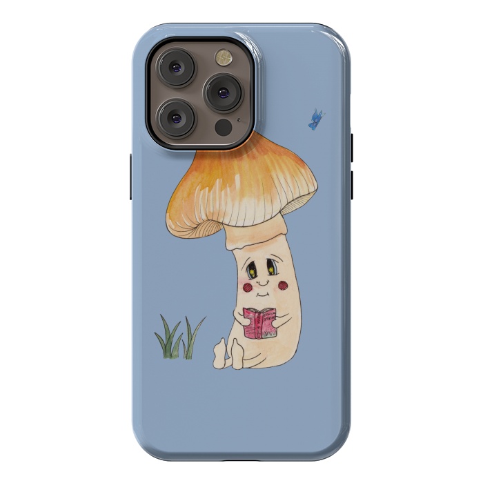 iPhone 14 Pro max StrongFit Cute Watercolor Mushroom Reading 3 by ECMazur 