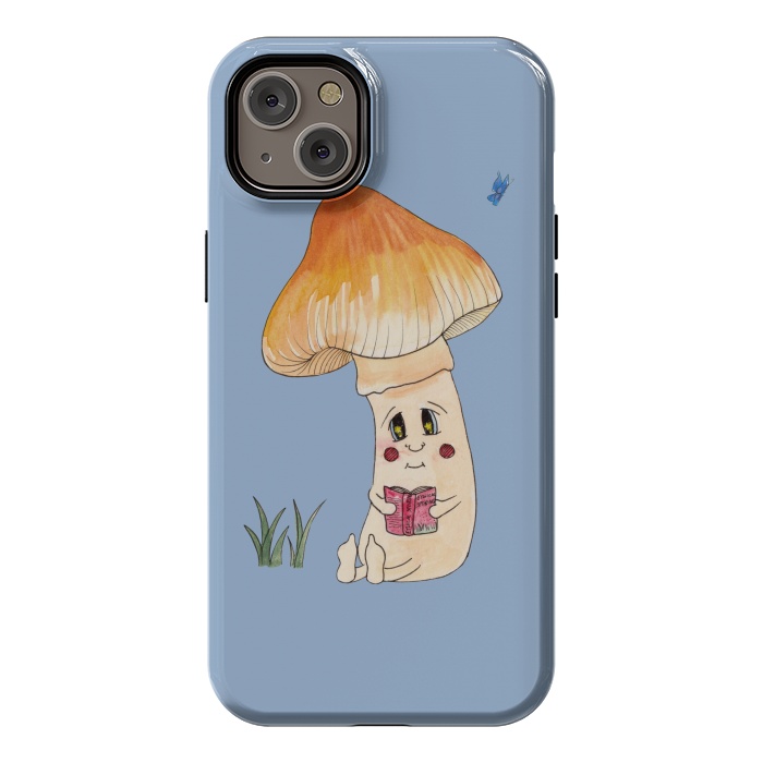 iPhone 14 Plus StrongFit Cute Watercolor Mushroom Reading 3 by ECMazur 