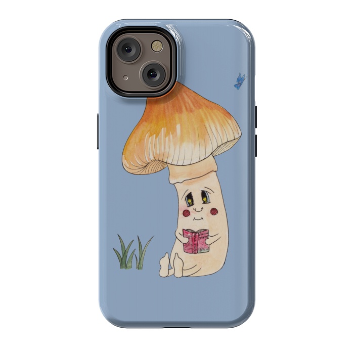 iPhone 14 StrongFit Cute Watercolor Mushroom Reading 3 by ECMazur 