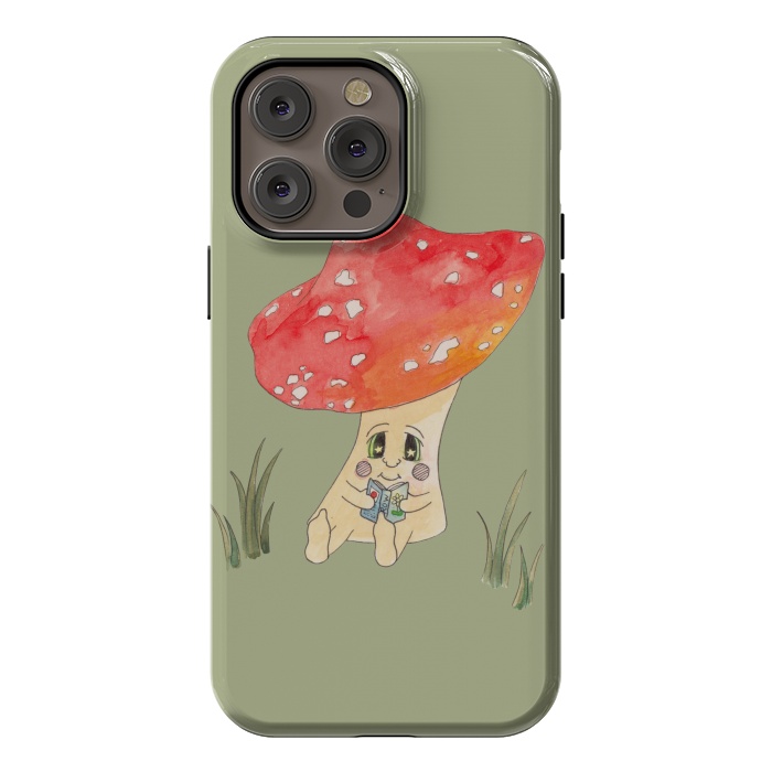 iPhone 14 Pro max StrongFit Cute Watercolour Mushroom Reading 4 by ECMazur 