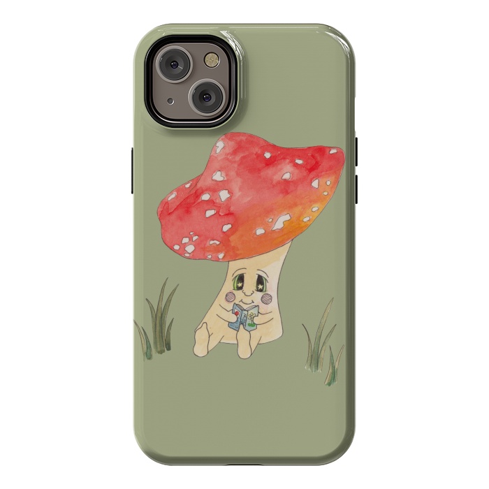 iPhone 14 Plus StrongFit Cute Watercolour Mushroom Reading 4 by ECMazur 