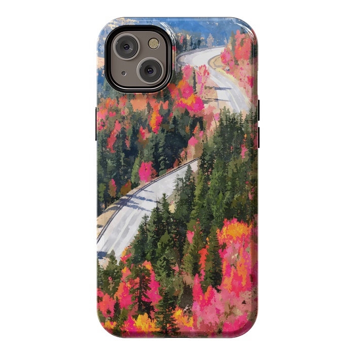 iPhone 14 Plus StrongFit Valley of Pink Trees | Fantasy Pop of Color Forest Nature | Jungle Adventure Road Trip Pine by Uma Prabhakar Gokhale