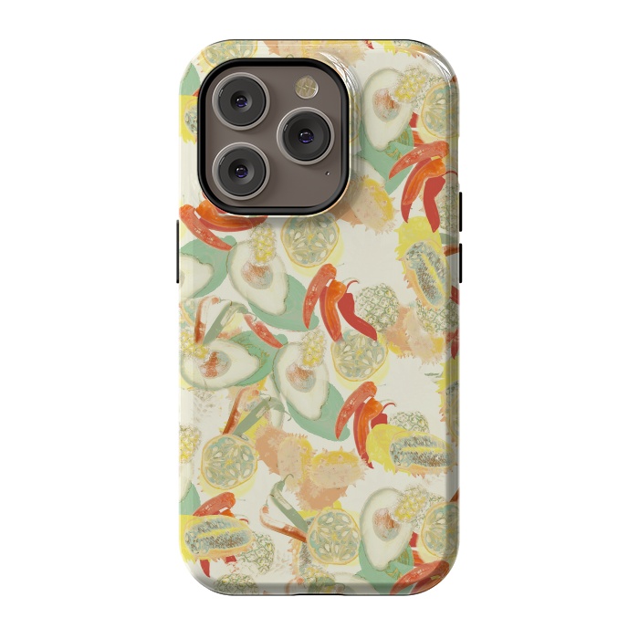 iPhone 14 Pro StrongFit Colorful exotic fruits and chili - tropical fruit pattern by Oana 
