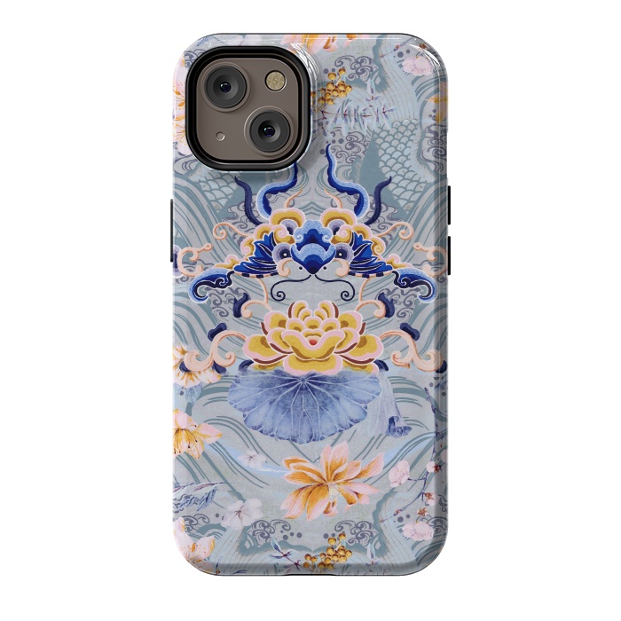 iPhone 14 StrongFit Flowers and fish - Chinese decorative pattern by Oana 