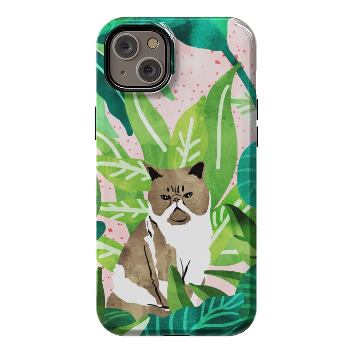 iPhone 14 Plus StrongFit Tropical Glam Cat by Uma Prabhakar Gokhale