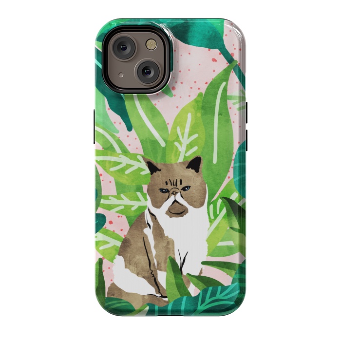 iPhone 14 StrongFit Tropical Glam Cat by Uma Prabhakar Gokhale