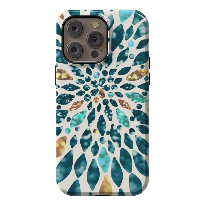 iPhone 14 Pro max StrongFit Glitter Dahlia in Gold, Aqua and Ocean Green by Tangerine-Tane
