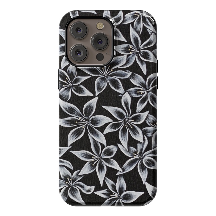 iPhone 14 Pro max StrongFit Black & White Lily by Denise Cassidy Wood