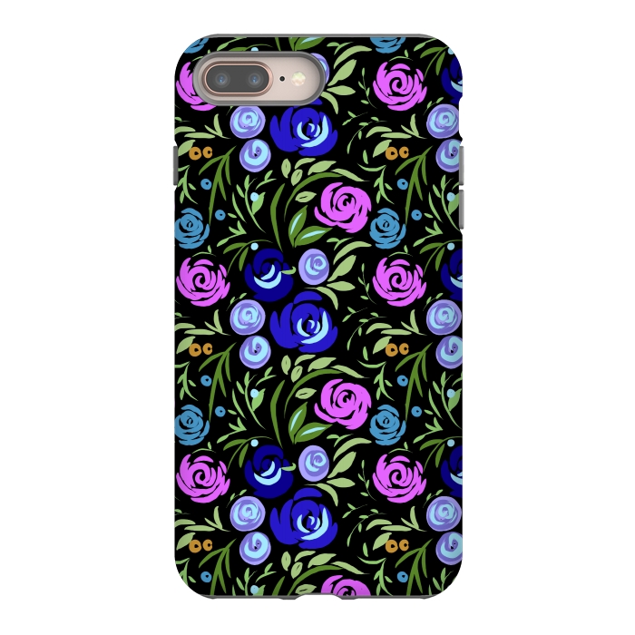 iPhone 7 plus StrongFit Floral design with tiny roses blue pink pattern by Josie