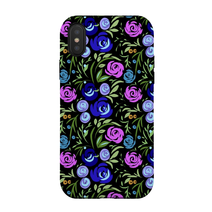 iPhone Xs / X StrongFit Floral design with tiny roses blue pink pattern by Josie