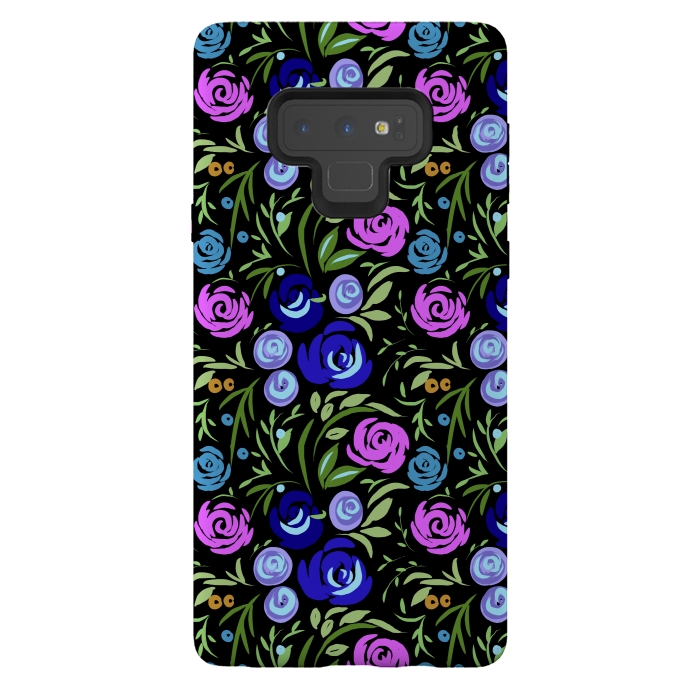 Galaxy Note 9 StrongFit Floral design with tiny roses blue pink pattern by Josie