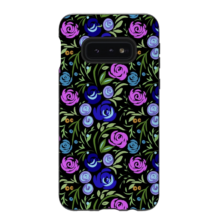 Galaxy S10e StrongFit Floral design with tiny roses blue pink pattern by Josie