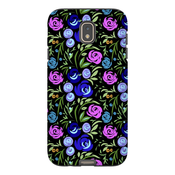 Galaxy J7 StrongFit Floral design with tiny roses blue pink pattern by Josie
