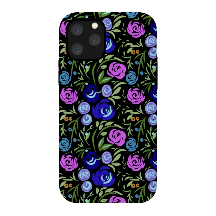 iPhone 11 Pro StrongFit Floral design with tiny roses blue pink pattern by Josie