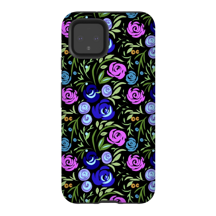 Pixel 4 StrongFit Floral design with tiny roses blue pink pattern by Josie