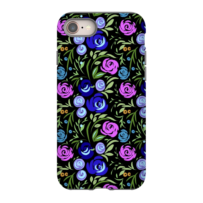 iPhone SE StrongFit Floral design with tiny roses blue pink pattern by Josie