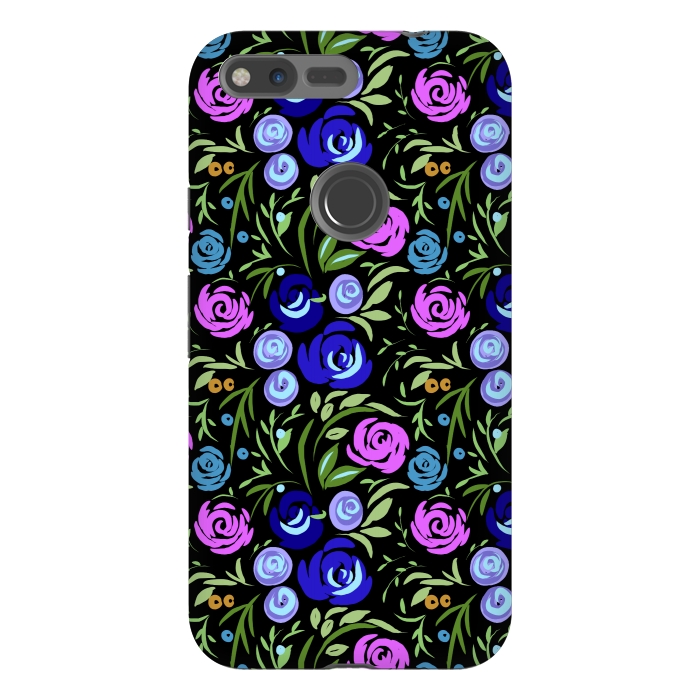 Pixel XL StrongFit Floral design with tiny roses blue pink pattern by Josie
