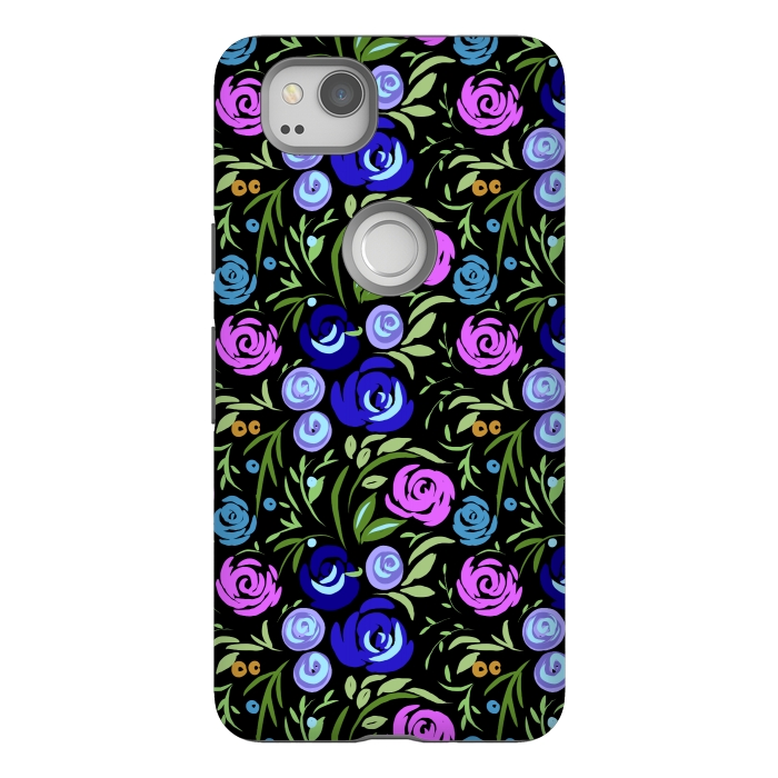 Pixel 2 StrongFit Floral design with tiny roses blue pink pattern by Josie