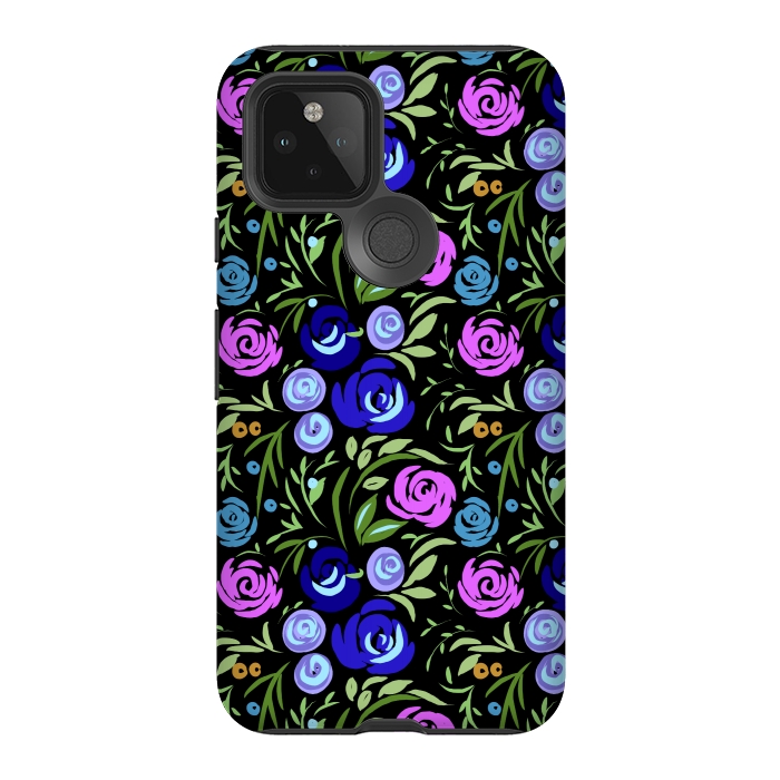 Pixel 5 StrongFit Floral design with tiny roses blue pink pattern by Josie