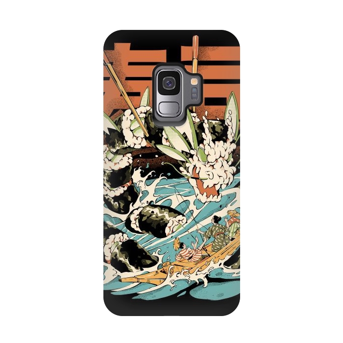 Galaxy S9 StrongFit Cucumber Sushi Dragon - Black by Ilustrata
