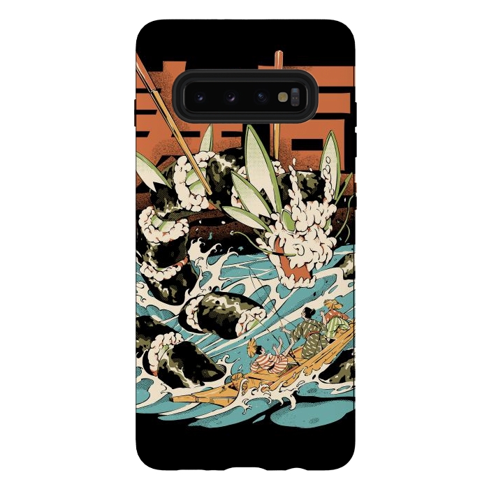 Galaxy S10 plus StrongFit Cucumber Sushi Dragon - Black by Ilustrata