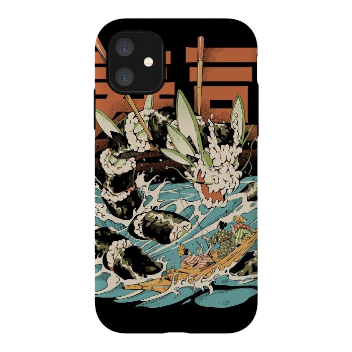 iPhone 11 StrongFit Cucumber Sushi Dragon - Black by Ilustrata