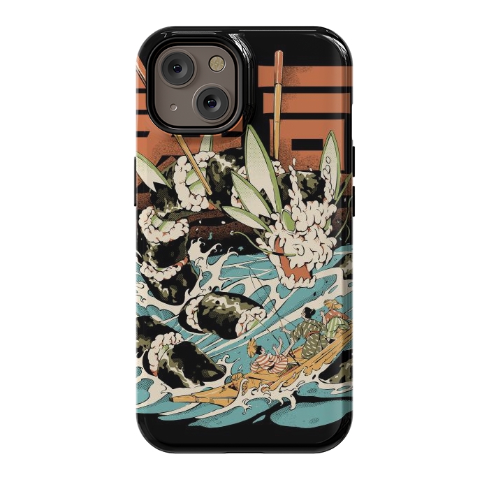 iPhone 14 StrongFit Cucumber Sushi Dragon - Black by Ilustrata