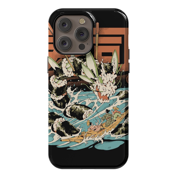 iPhone 14 Pro max StrongFit Cucumber Sushi Dragon - Black by Ilustrata