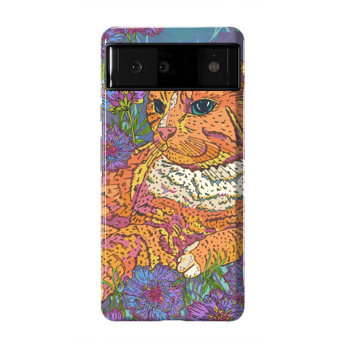 Pixel 6 StrongFit Ginger Cat in Flowers by Lotti Brown